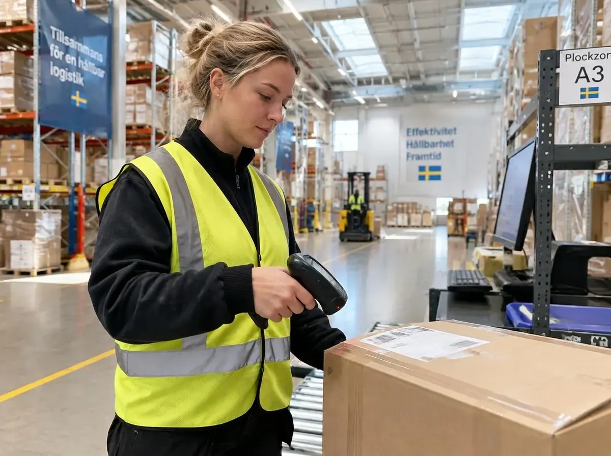 Lagerarbetare som skannar ett paket